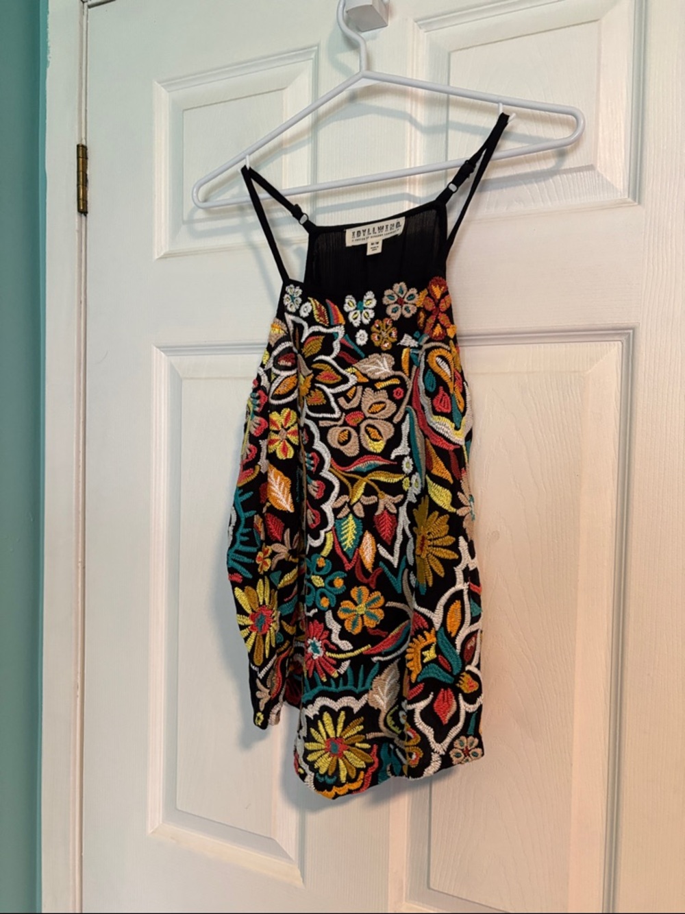 Idyllwind Black Halter Tank with Multicolor Floral Embroidery